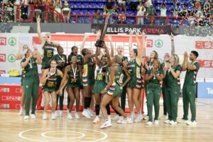 South Africa netball Spar Proteas celebrate beating England's Vitality Roses
