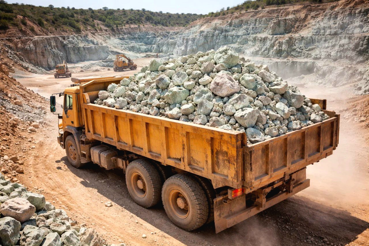 Truck loaded with raw lithium and concentrate. Zimbabwe has banned raw lithium and concentrate exports.