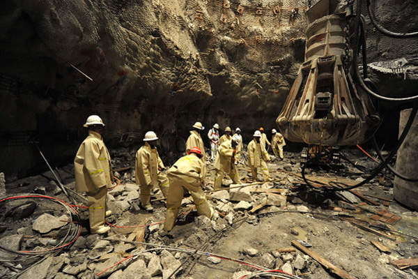 Impala Platinum mine workers underground