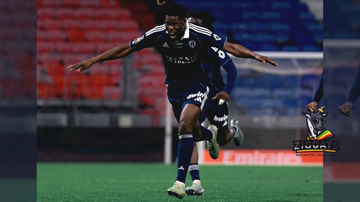 Marshall Munetsi celebrates his goal for Paris FC against Lyon in French Ligue 1 match