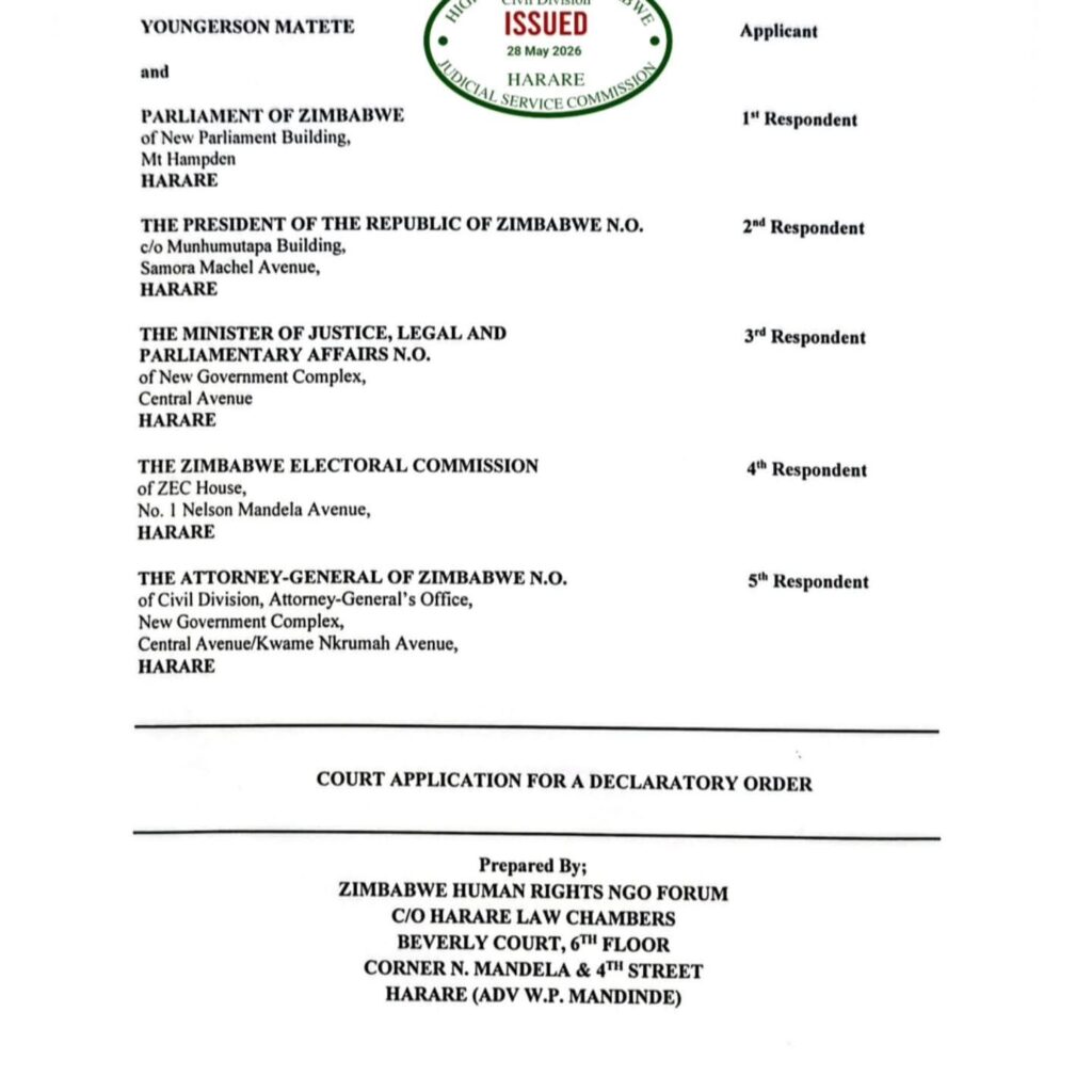 Youngerson Matete approaches High Court seeking order to force Parliament to conduct a referendum on the controversial Constitutional Amendment Bill No 3 of 2026