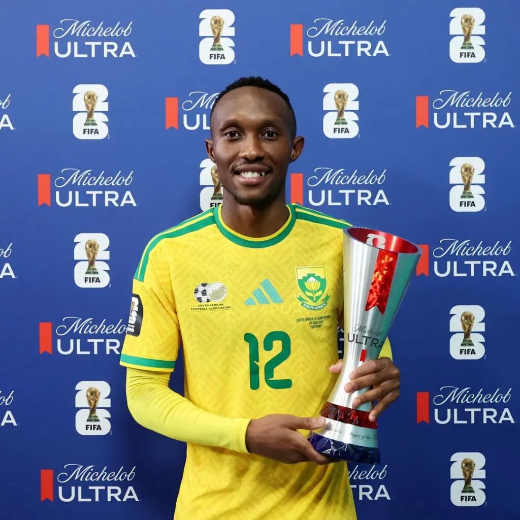Thapelo Maseko wins the Man of the Match award against South Korea